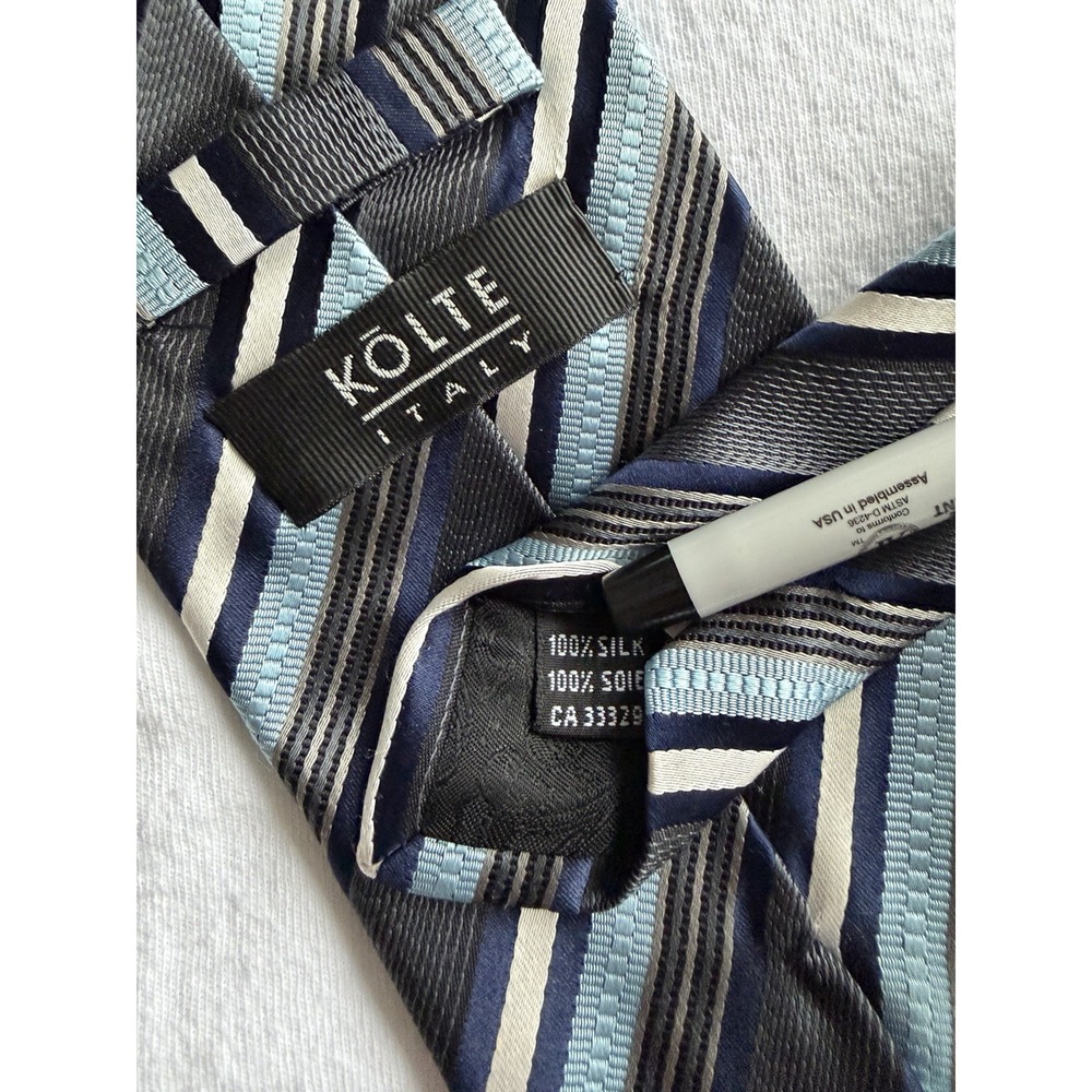 Kolte Italy Melange Blue Navy Striped Woven 100% Silk Tie Necktie Made in Italy